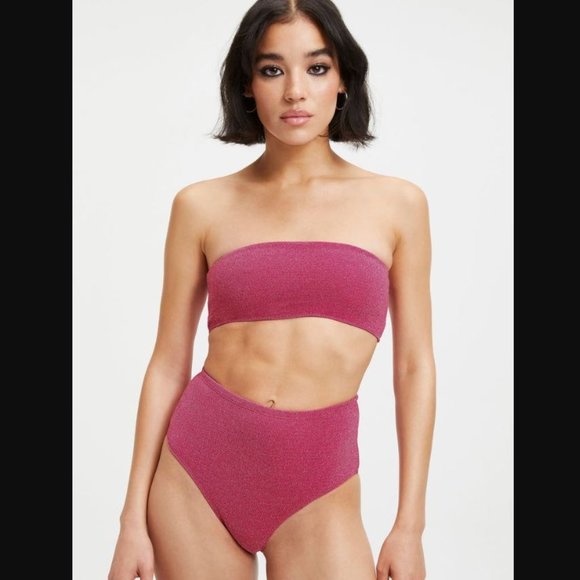 Good American NEW XL Pink Sparkle Better Bandeau Band Top Swim Beach Summer 4 - Picture 1 of 9